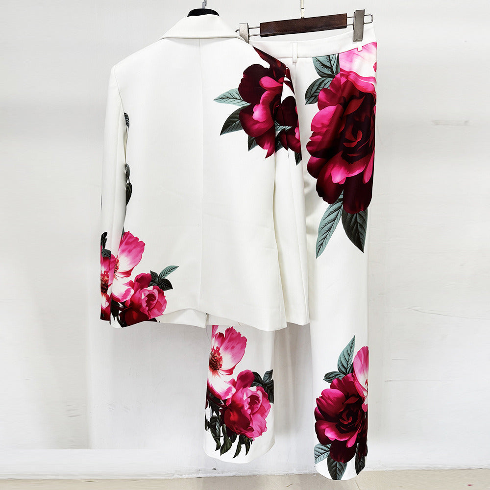Floral Print Blazer Set | Elegant Suit with Bell Bottom Pants for Evening Party & Wedding Guest