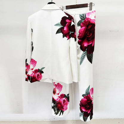Floral Print Blazer Set | Elegant Suit with Bell Bottom Pants for Evening Party & Wedding Guest