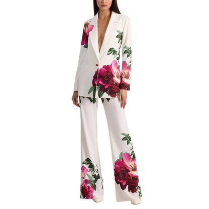 Floral Print Blazer Set | Elegant Suit with Bell Bottom Pants for Evening Party & Wedding Guest