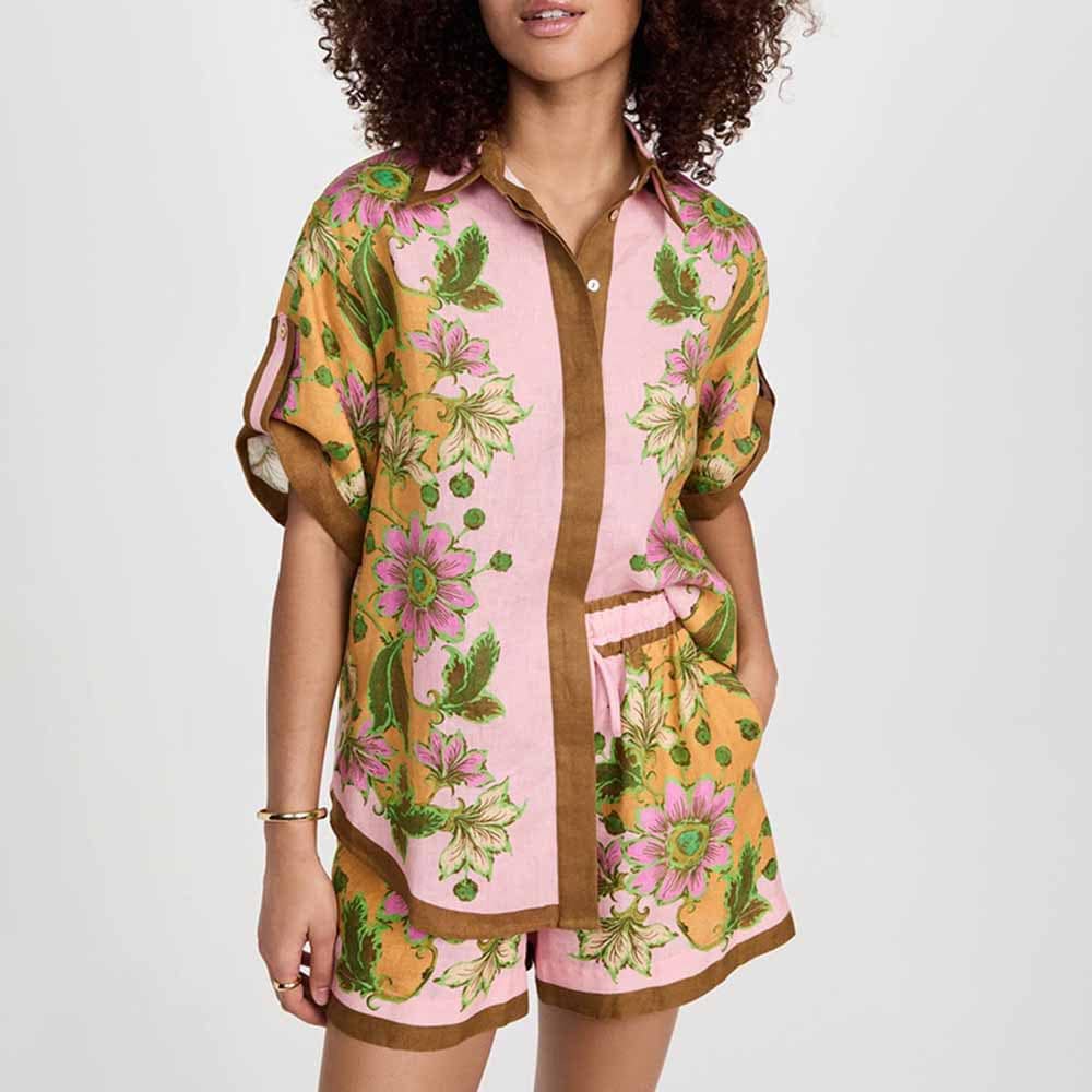 Floral Print Shirt & Short Set Two Pieces Suit