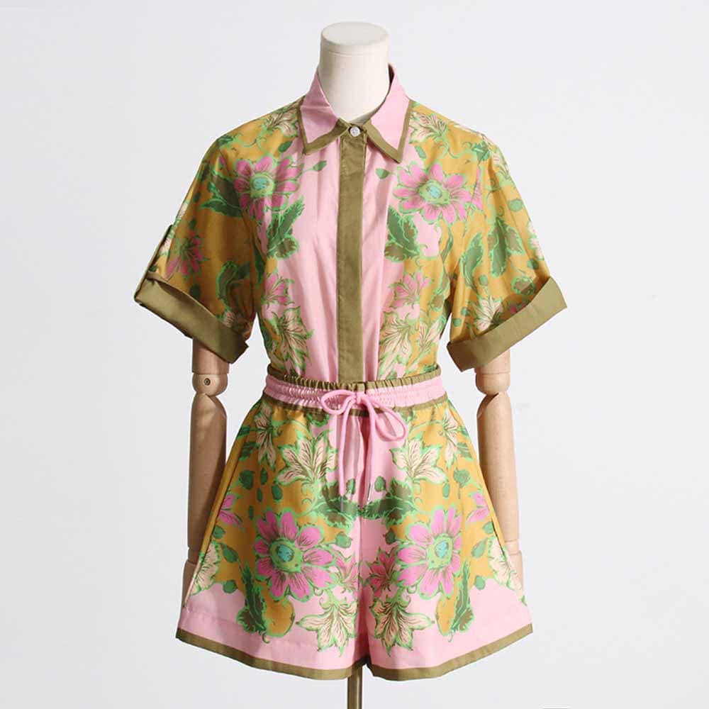 Floral Print Shirt & Short Set Two Pieces Suit