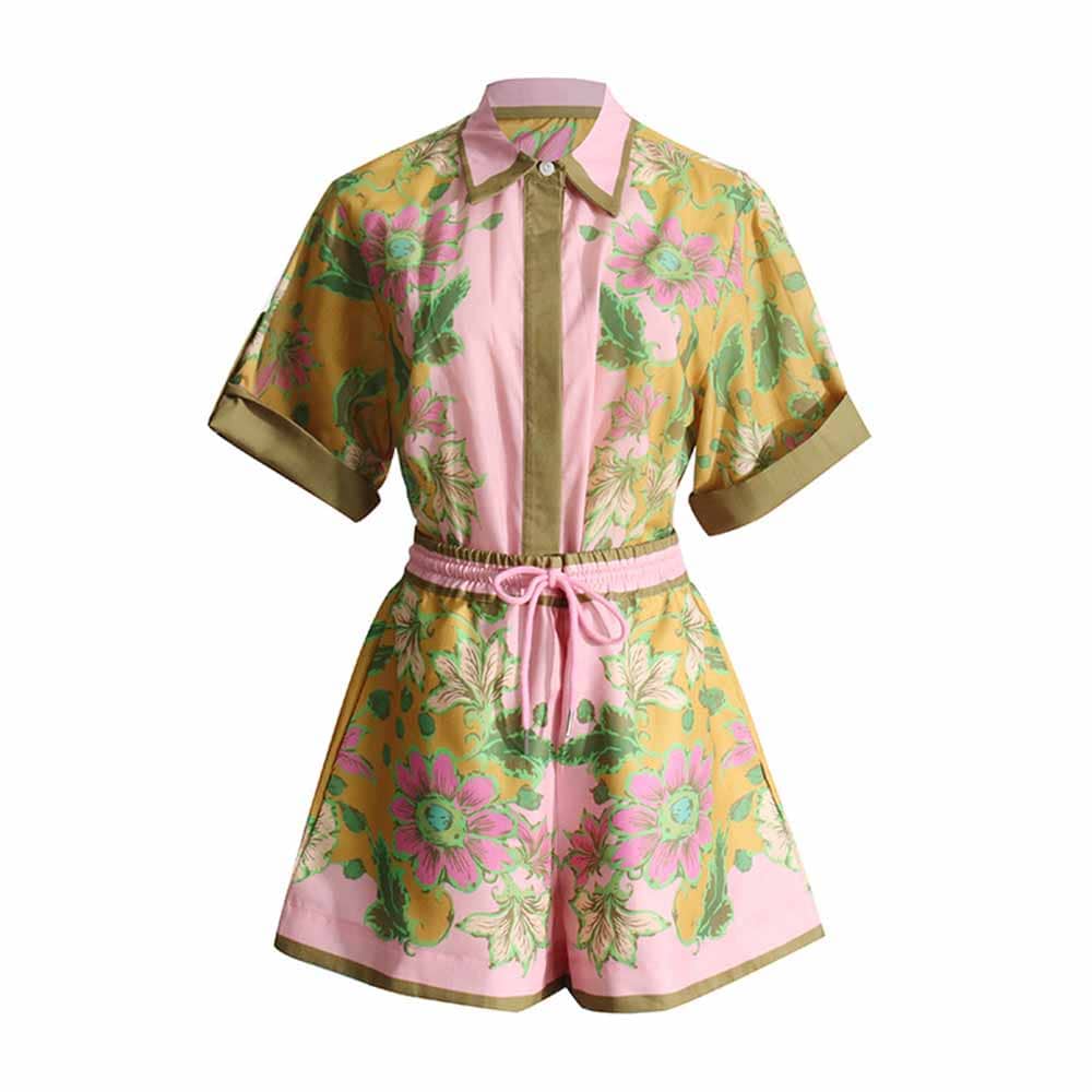 Floral Print Shirt & Short Set Two Pieces Suit