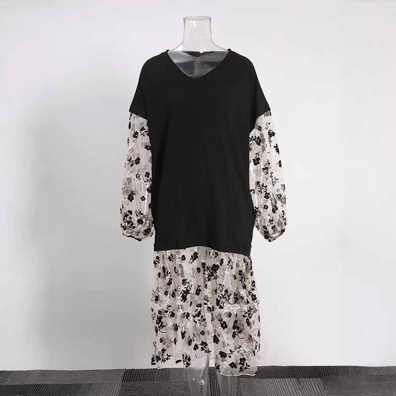 Floral Print V Neck Dress – Flowy Silhouette for Casual or Formal