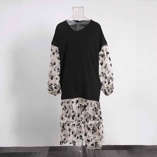 Floral Print V Neck Dress – Flowy Silhouette for Casual or Formal