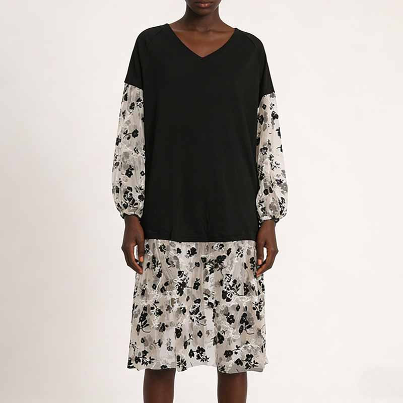 Floral Print V Neck Dress – Flowy Silhouette for Casual or Formal