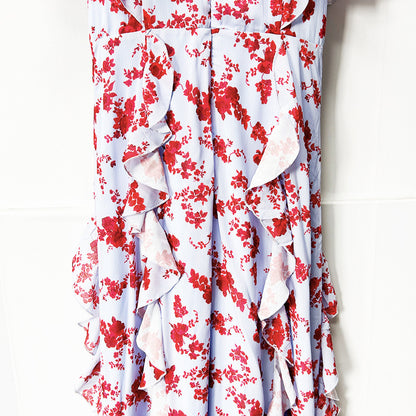 Floral Ruffle Maxi Dress – Women’s V-Neck Tie Waist Chiffon Gown