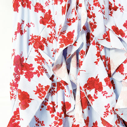 Floral Ruffle Maxi Dress – Women’s V-Neck Tie Waist Chiffon Gown