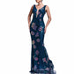 Floral Sequin V-Neck Gown Mermaid Long Prom Ball Gown Evening Dress