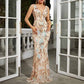 Floral Sequin V-Neck Gown Mermaid Long Prom Ball Gown Evening Dress