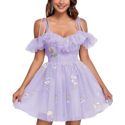 Flower Embroidery Tulle Homecoming Dresses Short Formal Prom Cocktail Dress