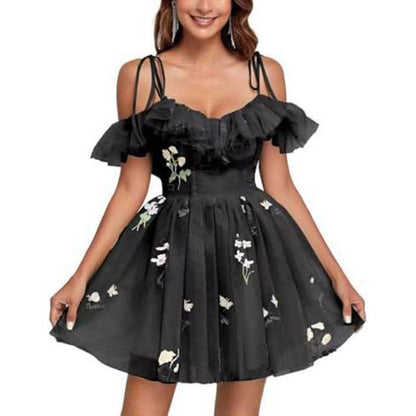 Flower Embroidery Tulle Homecoming Dresses Short Formal Prom Cocktail Dress