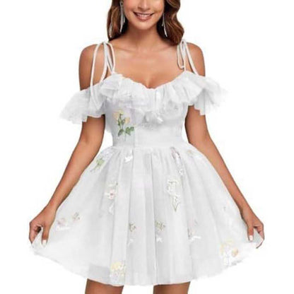 Flower Embroidery Tulle Homecoming Dresses Short Formal Prom Cocktail Dress