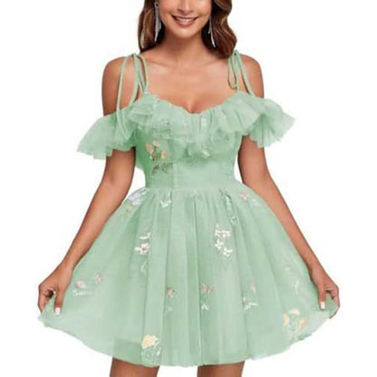 Flower Embroidery Tulle Homecoming Dresses Short Formal Prom Cocktail Dress