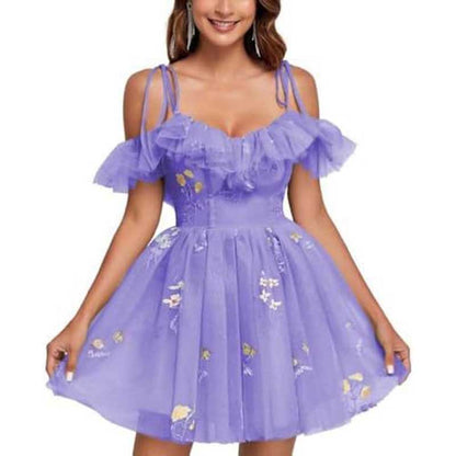 Flower Embroidery Tulle Homecoming Dresses Short Formal Prom Cocktail Dress