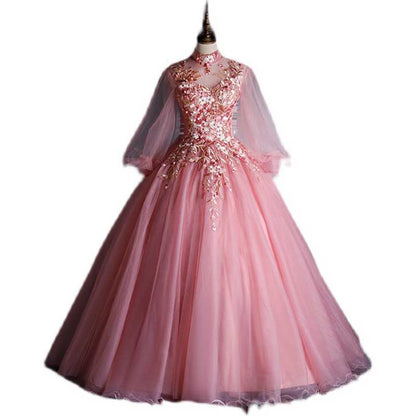 Flower Fairy Prom Dress Ball Gown V-Neck Appliqued Quinceanera Dress