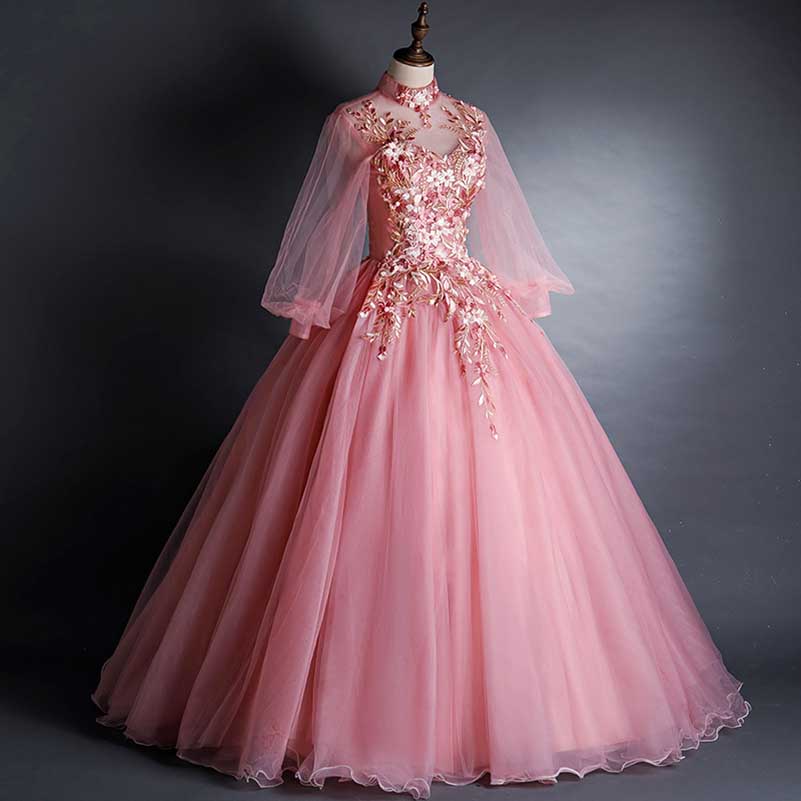 Flower Fairy Prom Dress Ball Gown V-Neck Appliqued Quinceanera Dress