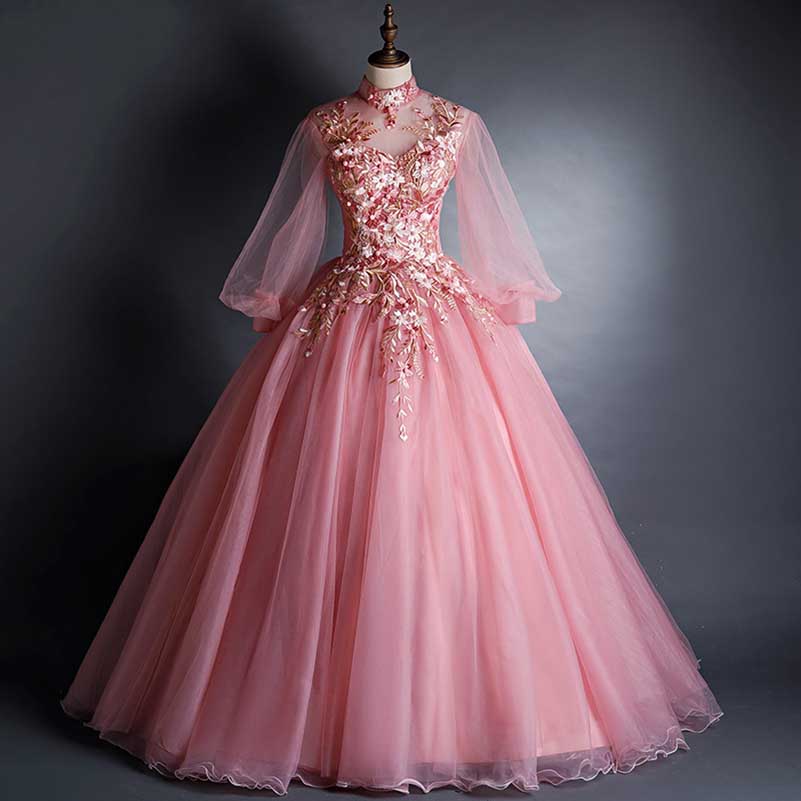 Flower Fairy Prom Dress Ball Gown V-Neck Appliqued Quinceanera Dress