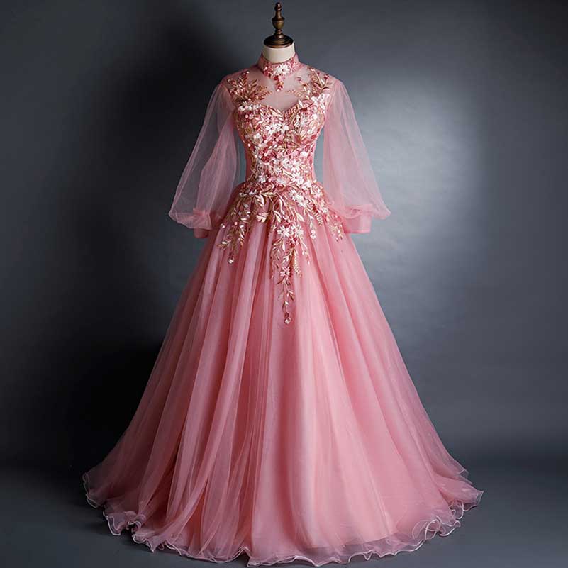 Flower Fairy Prom Dress Ball Gown V-Neck Appliqued Quinceanera Dress