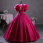 Fuchsia Beading Prom Dress Ball Gown Scoop Neck Ruffle Backless Long Formal Dress