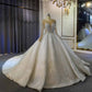 Full Pearls Wedding Dresses Train Long Sleeve Luxurious Bridal Dress