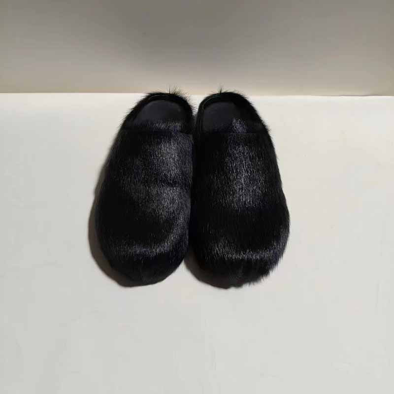  Womens Fussbett Sabot Calfskin Loafers Fur Slippers