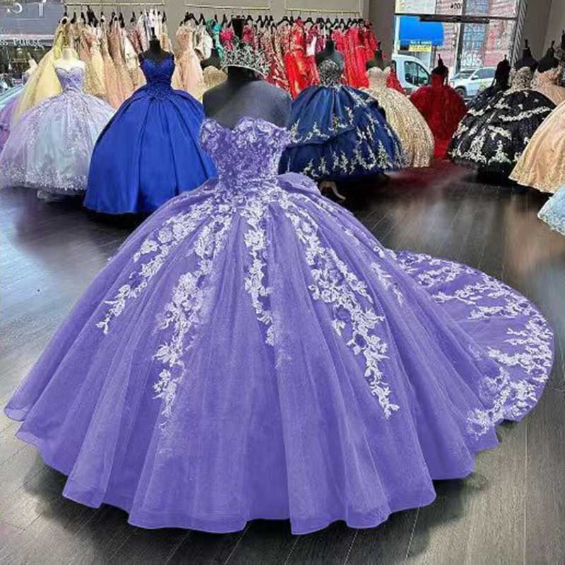 Lace Quinceanera Dresses Ball Gown Puffy Sparkly Tulle 3D Floral Sweet 16 Dresses