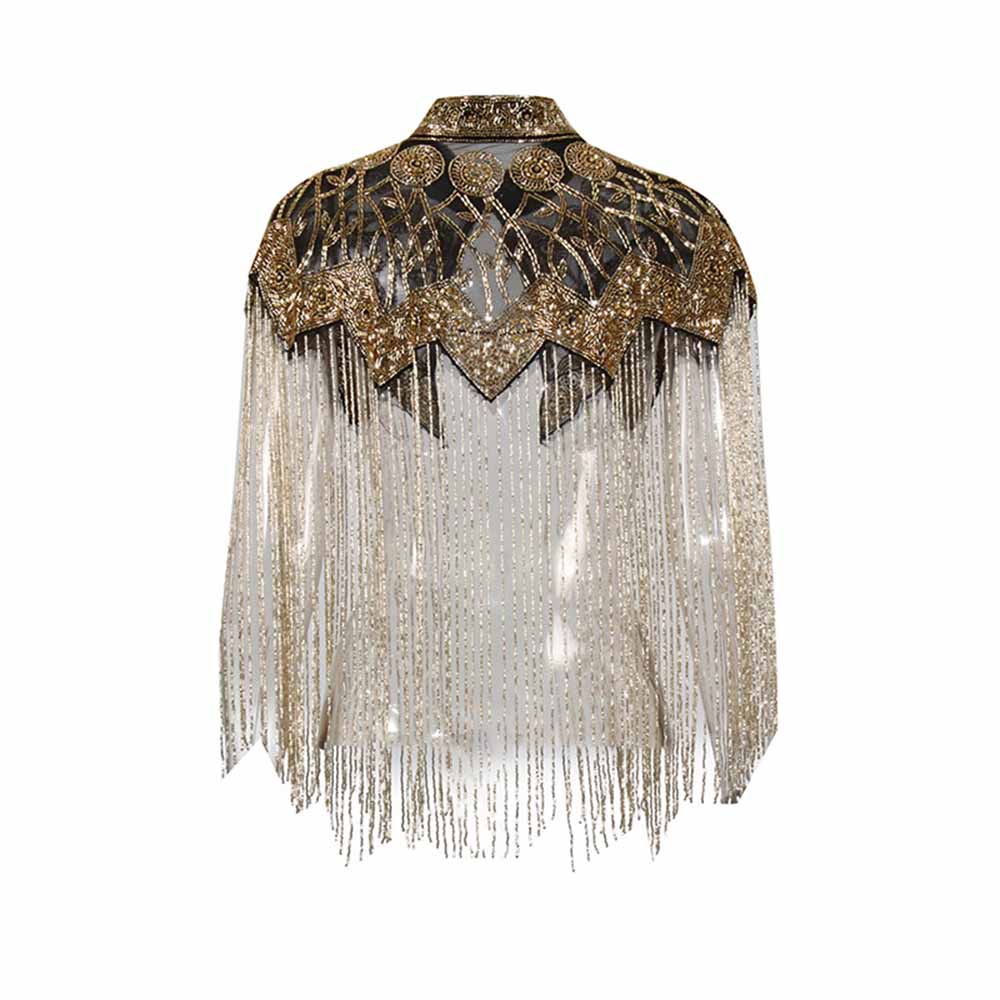SD-HK Gatsby Style Beaded Fringe Cape Shawl