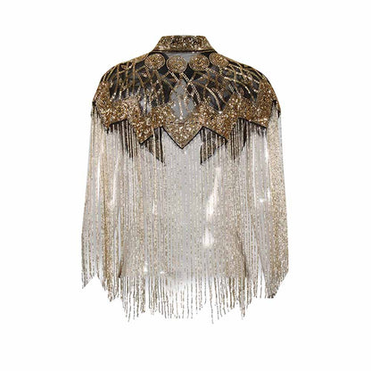 SD-HK Gatsby Style Beaded Fringe Cape Shawl