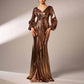 Gilding Bronze Prom Dress V-Neck High Split Long Evening Dress