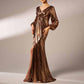 Gilding Bronze Prom Dress V-Neck High Split Long Evening Dress