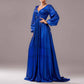 Gilding Royal Blue Prom Dress V-Neck A-Line Evening Dress With Sleeves