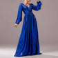 Gilding Royal Blue Prom Dress V-Neck A-Line Evening Dress With Sleeves