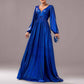 Gilding Royal Blue Prom Dress V-Neck A-Line Evening Dress With Sleeves