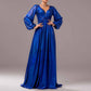 Gilding Royal Blue Prom Dress V-Neck A-Line Evening Dress With Sleeves