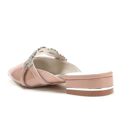 Glitter Crystal Embellished Patent Leather Mules – Glamorous Women’s Shoes