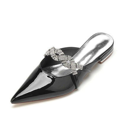 Glitter Crystal Embellished Patent Leather Mules – Glamorous Women’s Shoes