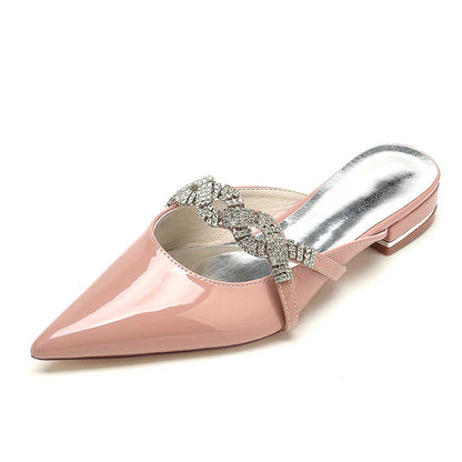 Glitter Crystal Embellished Patent Leather Mules – Glamorous Women’s Shoes