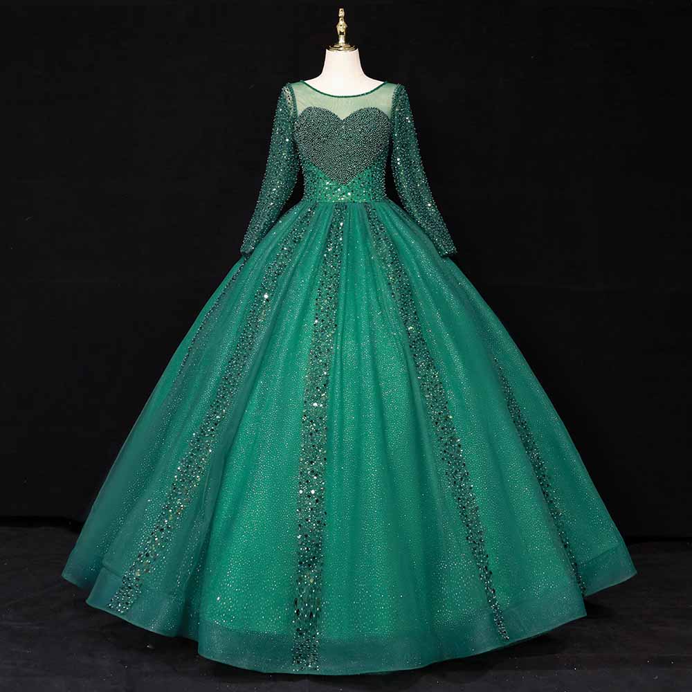 Glitter Sequins Long Sleeve Quinceanera Dresses Ball Gown Tulle Prom Dress