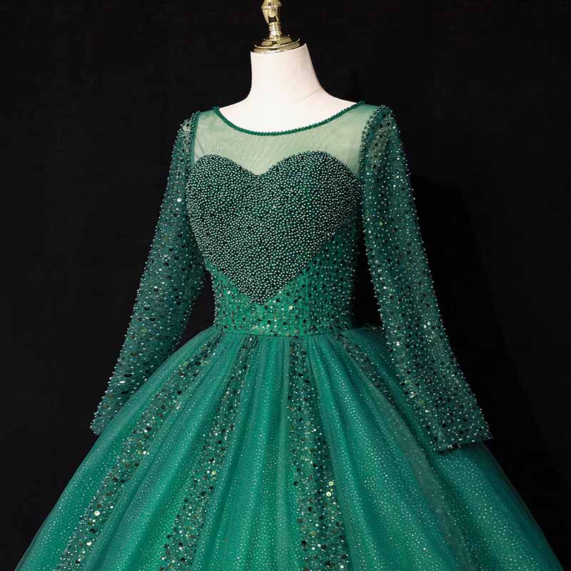 Glitter Sequins Long Sleeve Quinceanera Dresses Ball Gown Tulle Prom Dress