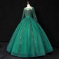 Glitter Sequins Long Sleeve Quinceanera Dresses Ball Gown Tulle Prom Dress