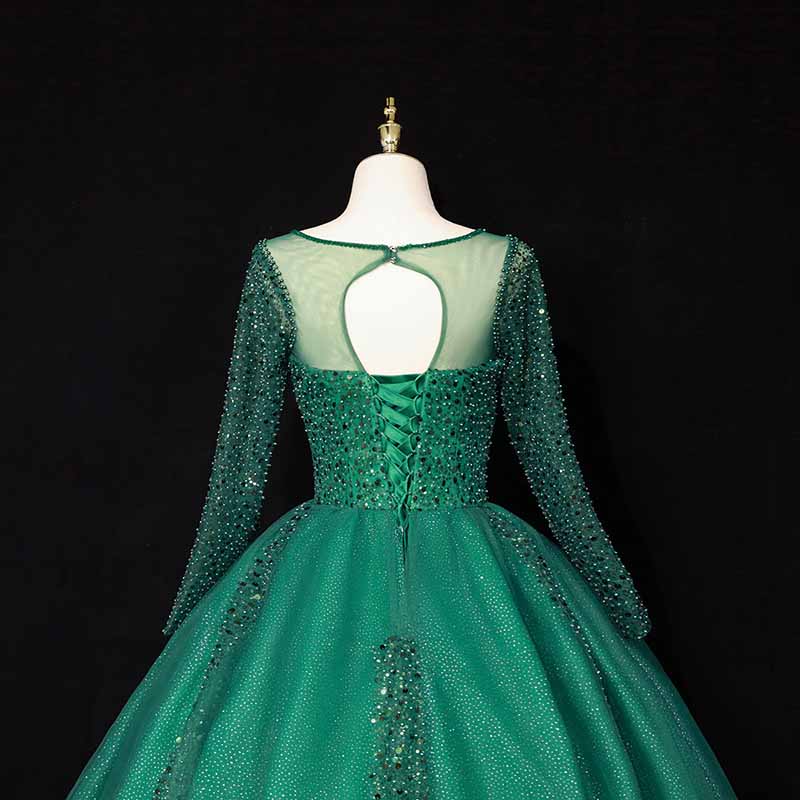 Glitter Sequins Long Sleeve Quinceanera Dresses Ball Gown Tulle Prom Dress