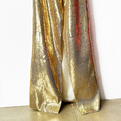 Gold Halter Deep V-Neck Sequin Maxi Dress – Sleeveless Glam Evening Gown for Parties & Formal Events
