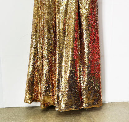 Gold Halter Sequin Maxi Dress – V-Neck Sleeveless Evening Gown for Parties & Formal Events