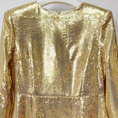 Gold Sequin Maxi Dress – Long Sleeve Elegant Evening Gown for Parties & Formal Events