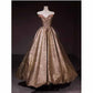 Quinceanera Dresses Strapless Organza Tiered Ruffles with Golden Appliques Party Gown