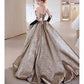 Quinceanera Dresses Strapless Organza Tiered Ruffles with Golden Appliques Party Gown