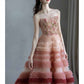 Gradient Wedding Ball Gowns Strapless Pink Tulle Flowers Long Prom Dresses