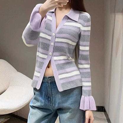 Grey Strip Rib Knit Top