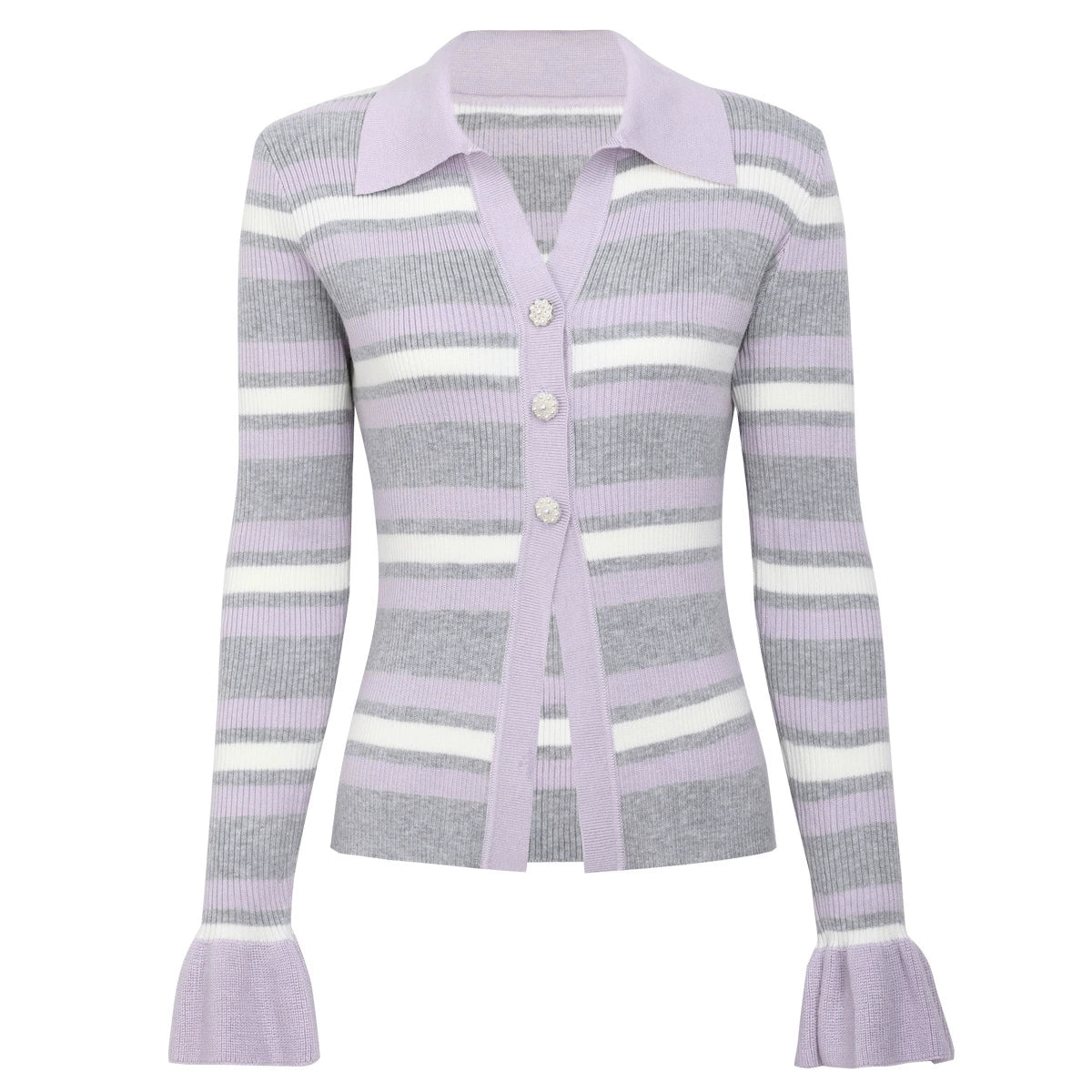 Grey Strip Rib Knit Top