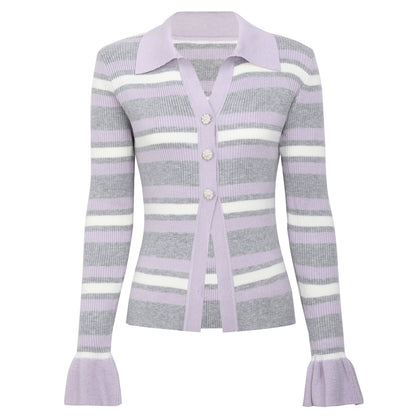 Grey Strip Rib Knit Top